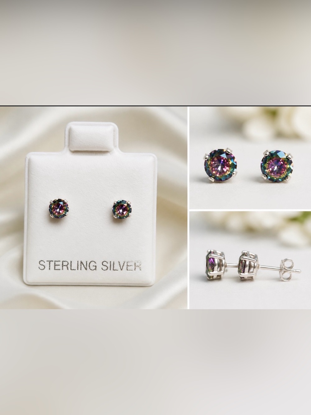 Mystic Topaz Round Stud Earrings in Multicolor - Sterling Setting